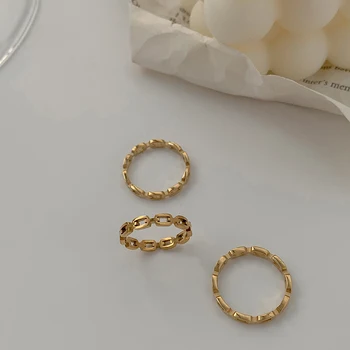 GHIDBK Titano Plieno Minimalistinio Tuščiaviduriai Grandinės Žiedai Moterų Pareiškimą Dizaino Žiedas Gatvės Stiliaus Ins Žiedas bižuterijos Didmeninė