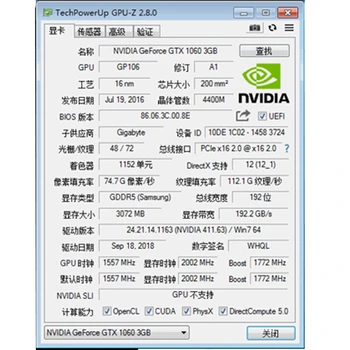 GIGABYTE Vaizdo plokštės Originalus GTX 1060 3GB Grafika Kortelės Žemėlapis nVIDIA Geforce GTX1063 OC, 3GB GDDR5 192Bit Hdmi Videocard Korteles