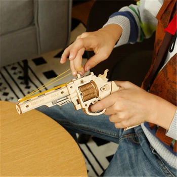Ginklą Modelio Žaislai 3D Robotime Revolveris Pistoletas Žaislai Vaikams Medinės Dėlionės Žaidimai, Amatų Dovana Childen Geriausia Kalėdinė dovana
