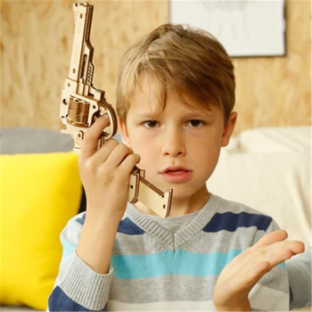 Ginklą Modelio Žaislai 3D Robotime Revolveris Pistoletas Žaislai Vaikams Medinės Dėlionės Žaidimai, Amatų Dovana Childen Geriausia Kalėdinė dovana