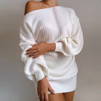 Golfo Long Sleeve Sweater Dress moteriški megztiniai Prarasti Tunika Megztiniai (Puloveriai Atsitiktinis Megztinis Megztas Sukneles atnaujinti