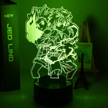 Gon ir Killua Pav 3d Naktį Šviesos Anime Hunter X Hunter naktinė lempa už Vaikas Miegamojo Dekoras Apšvietimas Vaikų Dovanų HxH Naktiniai staleliai, Lempa
