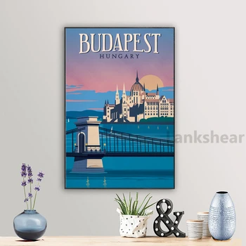Grand Budapest Kelionės Plakatą, Drobė, Tapyba Sienų Dekoras Derliaus Budapešte (Vengrija Fonai Vaizdas Kambarį Namų Dekoro