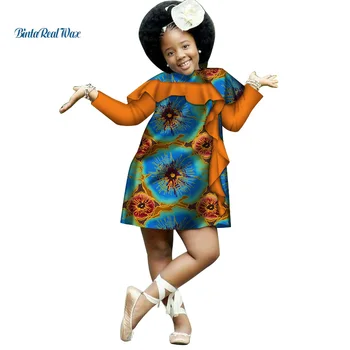 Gražių Merginų Afrikos Medvilnės Drabužius Dashiki Ankara Spausdinti Suknelės Vaikams, Vaikų heidi bazin Riche Afrikos Stiliaus Drabužių WYT206