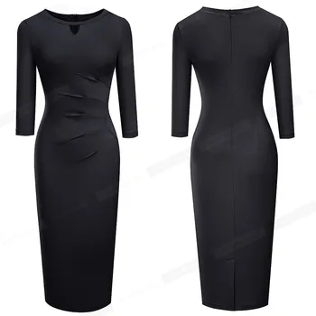 Gražus-Amžinai 2021 Naują Pavasario Vientisos Spalvos Elegantiškas Darbo Suknelės Verslo Biuro Apvalkalą Oficialų Įrengta Moterų Suknelė B607