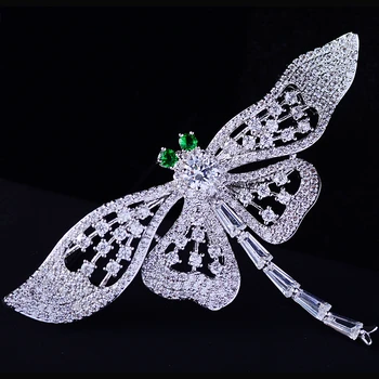 Gražus Didelis Sidabro Spalvos Dragonfly Sages Moterims, Vyrams Prabanga Cirkonis Vabzdžių Sagė Vintage Suknelė, Šalikas Pin 2020 M. Kalėdų Dovana
