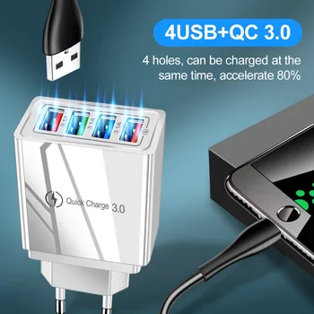 Greitai Įkrauti 3.0 4 USB jungtys sienos kroviklis mobilus įkrovimo Greitai Įkrauti Samsung Galaxy S10E/P9/S8/ne-8, 