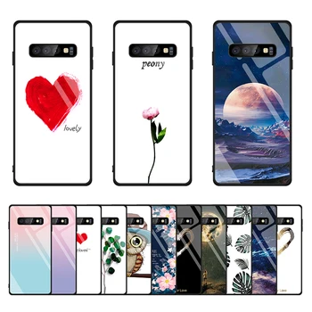 Grūdintas Stiklas Case For Samsung Galaxy S10 S10e S8 S9 Plus J4 J6 Plius A7 2018 Pastaba 9 8 Gėlių Padengti Širdies Atvejais, Samsung s10
