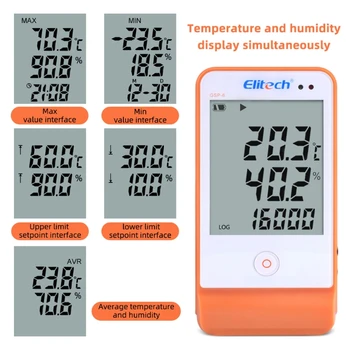 GSP-6 Temperatūros ir Drėgmės LCD USB Temperatūros Duomenų Kaupiklis Diktofonas Stebėti Didelių Išorinių Jutiklių 16000 Taškų Šaldymo