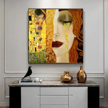 Gustavo Klimto Bučinys Ir Ašaros Aukso Drobės, Paveikslai Ant Sienų, Menas, Plakatų Ir grafikos Klimto Garsaus Art Nuotraukų, Namų Sienų Dekoras