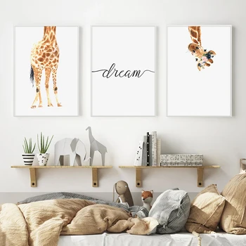 Gyvūnų Žirafa Svajonių Balto Fono Vaikas Miegamojo Kambarį Dekoro Nuotraukos Drobės, Paveikslai, Sienos Meno Spaudinius Plakatą, Be Rėmelio