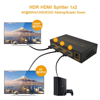 HDMI splitter 1-2 iš pratęsti ekranas 4K 60 hz 1080p hdr HDCP 2.2 18G dual hdmi skaldymo TV HDTV PS4 PS5 1x2 dviejų monitorių