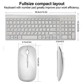 Hebrajų ir anglų Simbolių, Mažai Triukšmo 101 Klavišus Wireless Keyboard Mouse combo 2.4 G Slim Pelių Compact Wireless Keyboard