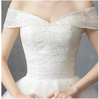 HMHS-60#Vestuvinė Suknelė, Siuvinėta Nėriniais ant Ju ilgomis rankovėmis Valtis Kaklo Nėrinių tuoktis Suknelės baltos Ilgai pigūs Didmeninė kamuolys suknelė