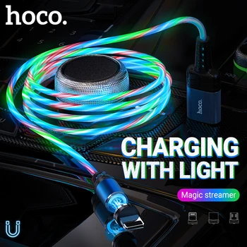 Hoco Šviesos magnetinis įkrovimo kabelis nuo Žaibo C Tipo Mikro USB laido 2A magnetas laidas 3 spalvų šviesos srauto įkroviklis įkaitinta viela