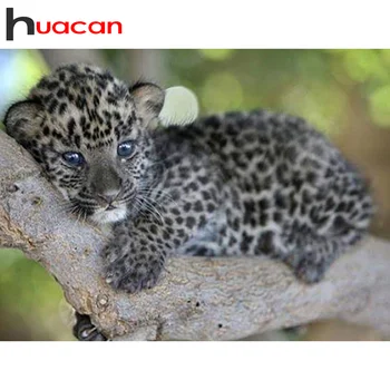 Huacan 5d Diamond Tapybos Leopard Siuvinėjimo Mozaikos Gyvūnų Kryželiu Namų Puošybai Deimantų Meno