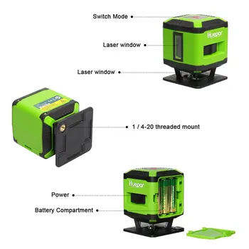 Huepar 3D Lazeris 5 Lygio Linijos 360 Laipsnių Savarankiškai Lygiava Mini Nešiojamieji Priemonė žalias Lazeris, skirtas parduoti
