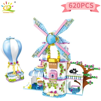 HUIQIBAO 620pcs vėjo malūnas Svajonių Namo Statyba Blokai Miesto Draugų Balionas Mergaitė Princesė Pav Plytų Žaisti Namus, Žaislai Vaikams