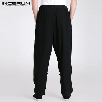 INCERUN 2021 Vyrų Atsitiktinis Kelnės Kietas Medvilnės Skalbiniai Poilsiu Tiesios Kelnės Vyrams Retro Raišteliu Streetwear Ilgai Pants Plus Size