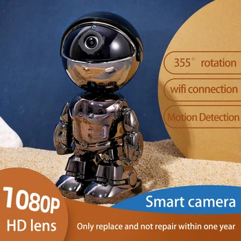 IP Kamera WIFI patalpų Žmogaus Aptikti Naktinio Matymo 355 Laipsnį 1080P HD Stebėjimo kamerų sidabro spalvos geležies Žmogus, Vaizdo stebėjimo