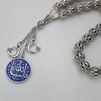 Islamo Dievas Rožinio Mashallah Osmanų turkų Malda 33 karoliukai tasbih apyrankės persų Crescent Moon Star Amuletas