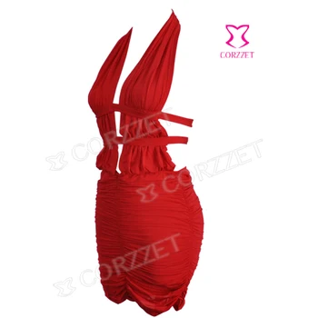 Išgalvotas Ypatinga Proga-Vestuves Suknelė Naktinis Klubas Klubas Dėvėti Raudonos Apynasrio V-Kaklo, Tuščiaviduriai Iš Dangalo Puoštas Mini Suknelės Moterims