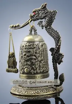 Išskirtinį Tibeto Bronzos Raižyti Dragon&buda Bell greitas Pristatymas H 12,5 CM