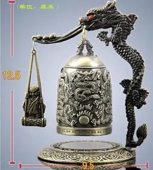 Išskirtinį Tibeto Bronzos Raižyti Dragon&buda Bell greitas Pristatymas H 12,5 CM