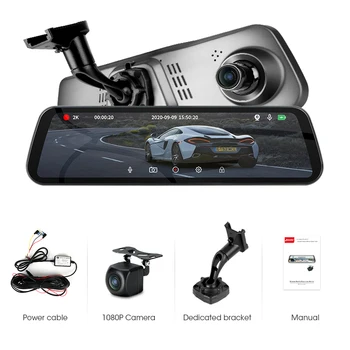 Jansite 2K Ultra HD galinio vaizdo Brūkšnys Auto Cam Cam Veidrodis Automobilių Diktofonas Stream Media Automobilių DVR Kamera 1080P Galinio vaizdo Kamera 24H automobilių Stovėjimo aikštelė