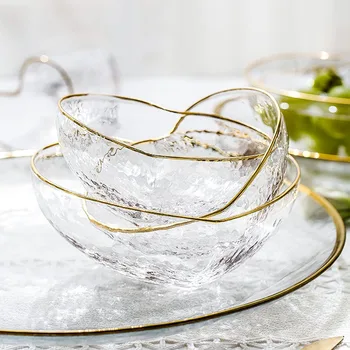 Japonijos aukso rėmeliu stiklo dubenėlį namų salotų dubenį širdies formos vaisių dubenį vandens puodelį desertas dubuo
