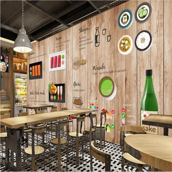 Japonų Virtuvė Medžio Lentų, Fonas, Tapetai, Freskos 3D Suši Baras, Restoranas Pramonės Dekoro Sienos Popieriaus Papel De Parede 3d
