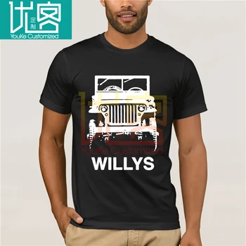 Jeep Trumpas Rankovės Cool Atsitiktinis Automobilių Gerbėjai T Shirt O-kaklo Marškinėliai Vyrams Willys MB Grotelės Peržiūrėti Modelio Tamsios Spalvos, Vyrai ir Moterys, Trišakius