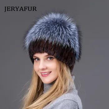 JERYAFUR rusijos žiemos kailio kepurę ponios stilius audinės kepurės megztos vilnos audinės ir lapės kailinių slidinėjimo kepurę