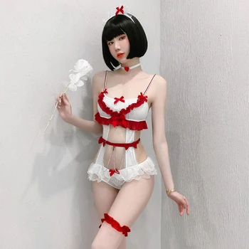 JIMIKO seksualus vienodas tarnaitė Japonijos apatinis trikotažas cosplay slutty kostiumas seduction moteris seksuali balta slaugytoja tarnaitė Erotinė Apranga, apatinis trikotažas