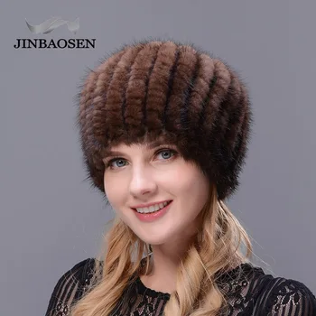 JINBAOSEN Žiemos kelionės, slidinėjimo kepurė bere kailio kepurę audinės kailio mezgimo vidinis dangtelis lapės kailio kamuolys moteris elegantiškas mados