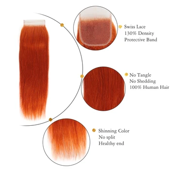 Joedir Oranžinė Raudona Žmogaus Plaukų Ryšulius Su Uždarymo Remy Brazilijos Plaukų Pynimas Ryšulių Ombre Tiesūs Plaukai Ryšulius Su Uždarymo