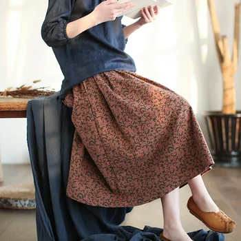 Johnature Moterų Gėlėti Sijonai Korėjos Stiliaus 2020 M. Pavasarį Naujas Kišenės, Elastinga Juosmens Derliaus Moterų Klostuotas Sijonas