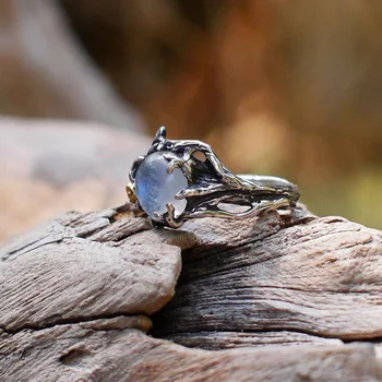 JoiasHome 925 sterlingas sidabro moterų žiedas vintage rose gold atskyrimo medžių lapų natūralus mėnulio akmuo Tailando sidabro papuošalai dovana