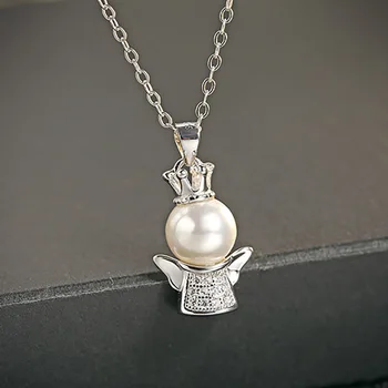 JoiasHome 925 sterlingas sidabro pakabukas kūrybos perlas ir asmenybės angelas pakabukas moterų subtilus juvelyrikos vestuvių dovana