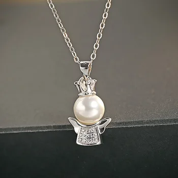JoiasHome 925 sterlingas sidabro pakabukas kūrybos perlas ir asmenybės angelas pakabukas moterų subtilus juvelyrikos vestuvių dovana