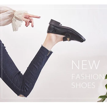 Juoda mokasīni, Moterų odiniai batai Nauji karšto pardavimo žirnių batai lakinės odos 2020 moterų batai Atsitiktinis rudenį ir žiemą