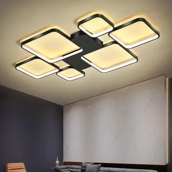 Juoda Šiuolaikinės Paprasta LED Lubų Šviesos Kambarį Salė Didelius Paviršinio montavimo grupė Lempa Akrilo Miegamojo, Virtuvės Patalpų Šviestuvai