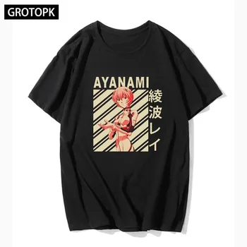 Juokinga, Japonijos Anime Rei Ayanami Hip-Hop Marškinėliai Vyrams Manga Unisex Streetwear marškinėliai Atsitiktinis Trumpas Rankovės Negabaritinių Marškinėlius Homme