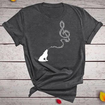 Juokinga Muzikos Marškinėliai Moterims Vilkas Atspausdintas Grafinis Tee Trumpas Rankovės Crewneck Laisvi Marškinėliai Mados Muzikos Festivalis T-shirts
