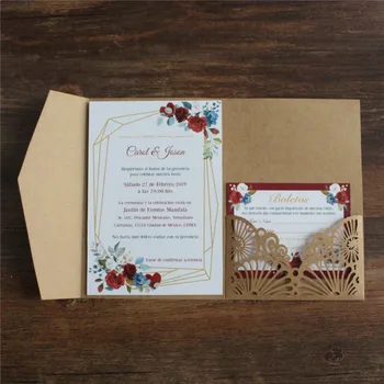 Kaimo amatų pakvietimo vestuvės vestuvinis gėlių įdėklai dizaino Kalėdų dovanų kortelės, 50 vnt