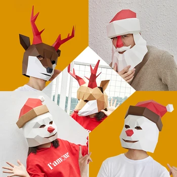 Kalėdos, Kalėdų Senelis, senis besmegenis Briedžių 3D Popieriaus Pelėsių Galvos Kauke, galvos Apdangalai Gyvūnų 