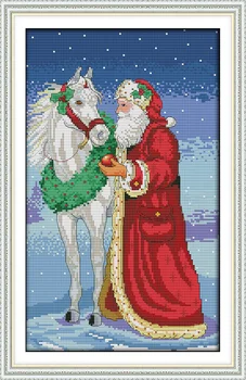 Kalėdų senas žmogus ir arklys kryželiu rinkinys x mas 14ct 11ct skaičius spausdinimo drobės siūlių siuvinėjimui 