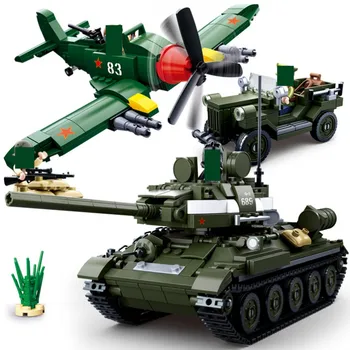Karinis Tankas WW2 Armijos Duomenys Karių, Šarvuotų Automobilių Statybinių Blokų Rinkinius DIY Sraigtasparnio Modelis Plytų Švietimo Žaislai Vaikams