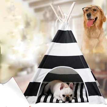 Karšto pardavimo juoda ir balta juostele Šunų Lova Dog House Pet žaisti Namuose žaisti teepee palapinė su motina parduoti kartu