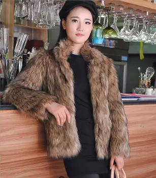 Karšto pardavimo žiemos mados moterų dirbtiniais lapės kailinius,Mandarinų apykaklės rudos spalvos paltas,Slim prabangus storas šiltas kailiniai striukes Plius dydis